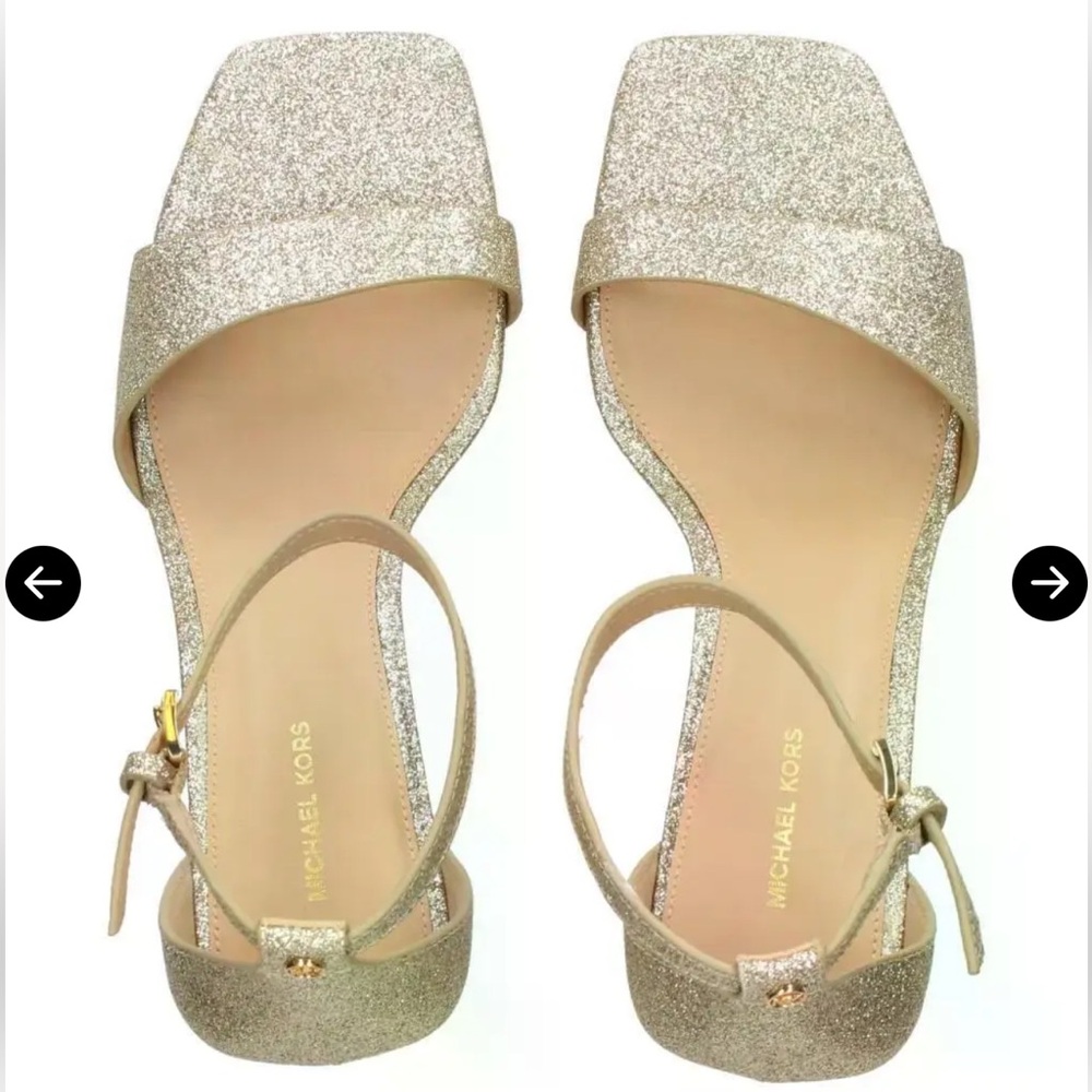 Michael Kors Glitter Leather Pale Gold Heels Size 8.5 NEW